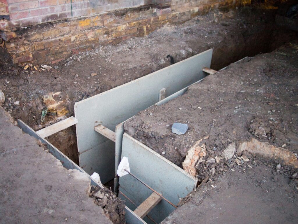 A foundation trench for a new building