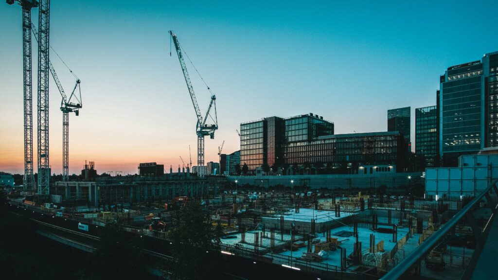 A property development site in the evening