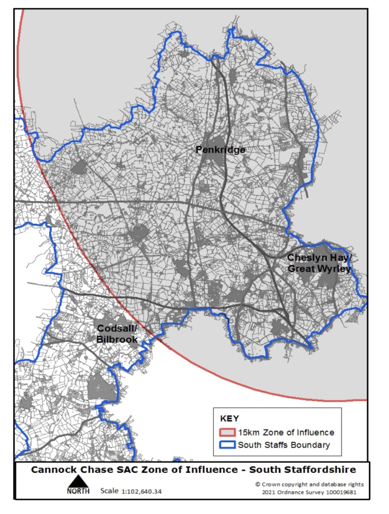 The area of South Staffordshire impacted by the SAC mitigation charge